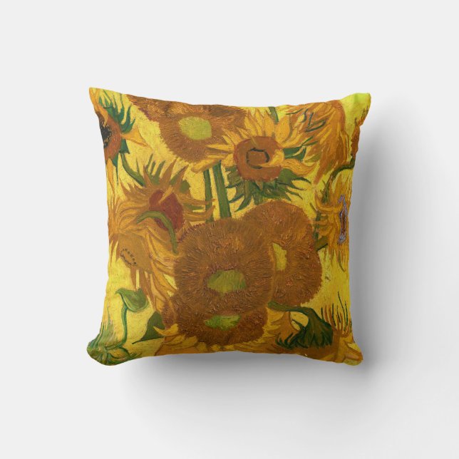 Van Gogh Fifteen Sunflowers In A Vase Fine Art Throw Pillow (Front)