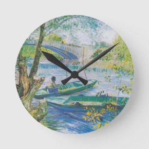 Van Gogh Fishermen and boats in the Pont de Clichy Round Clock