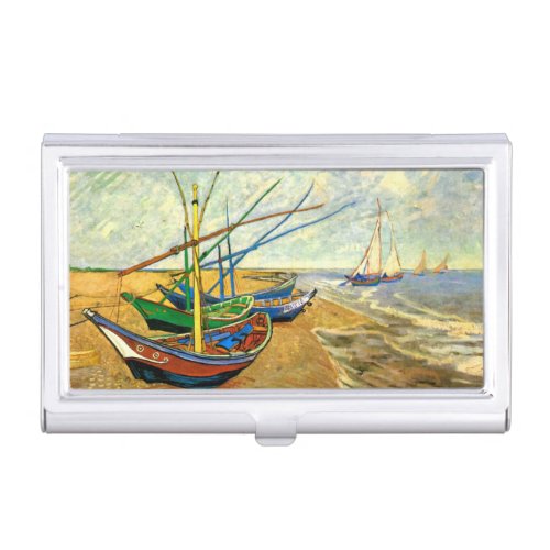 Van Gogh Fishing Boats on Beach at Saintes Maries Business Card Case