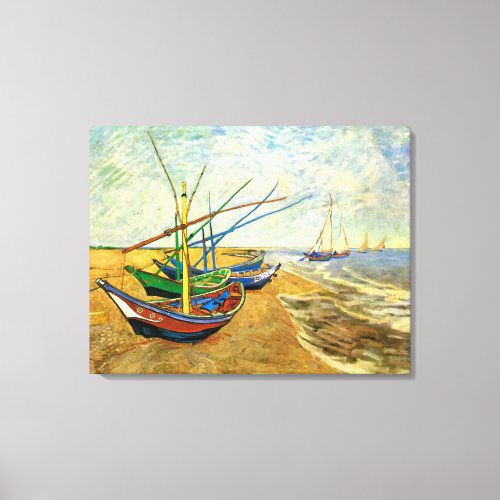 Van Gogh Fishing Boats on Beach at Saintes Maries Canvas Print