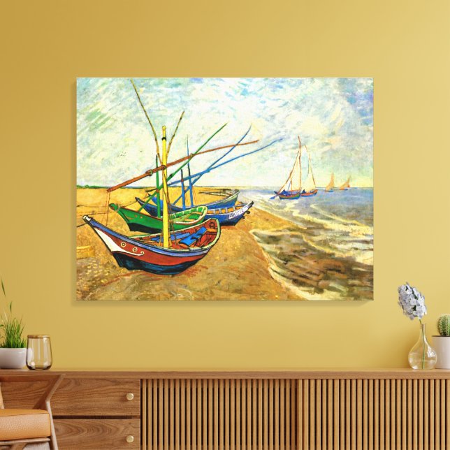 Van Gogh Fishing Boats on Beach at Saintes Maries Canvas Print (Insitu(LivingRoom))
