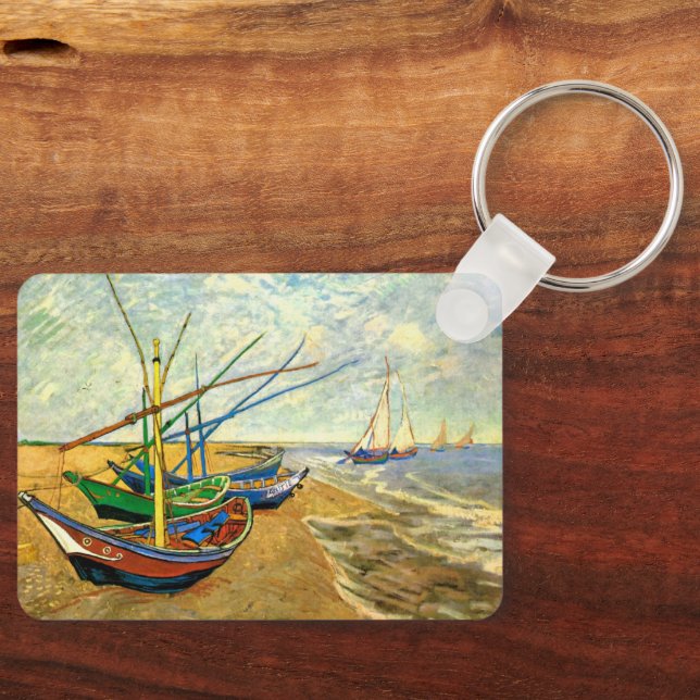 Van Gogh Fishing Boats on Beach at Saintes Maries Keychain (Front)