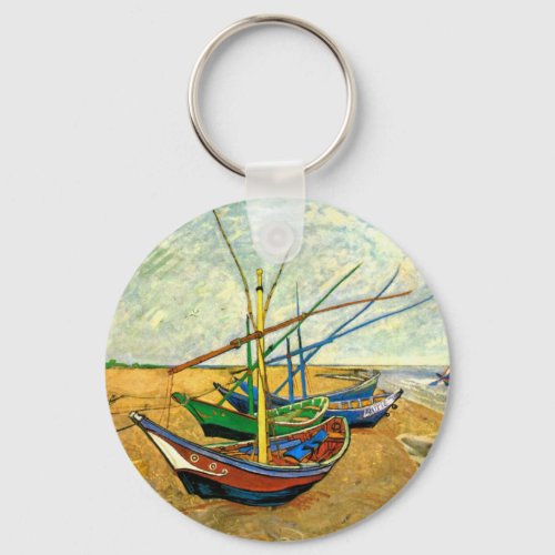 Van Gogh Fishing Boats on Beach at Saintes Maries Keychain