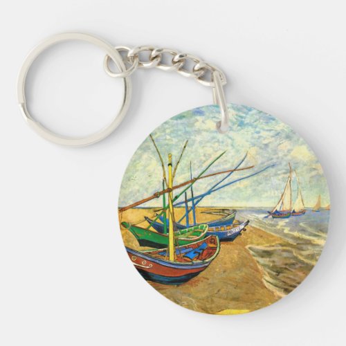 Van Gogh Fishing Boats on Beach at Saintes Maries Keychain