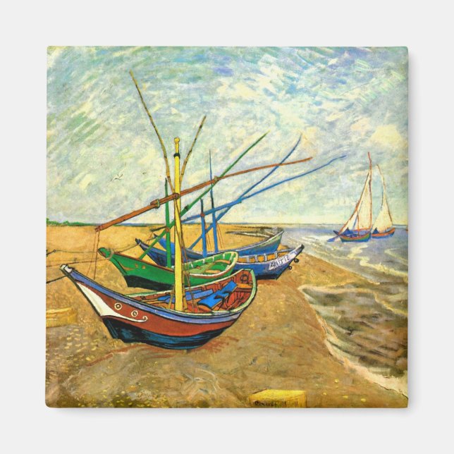 Van Gogh Fishing Boats on Beach at Saintes Maries Magnet (Front)