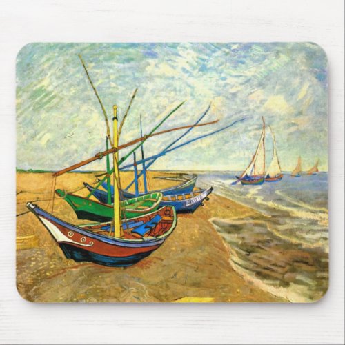 Van Gogh Fishing Boats on Beach at Saintes Maries Mouse Pad