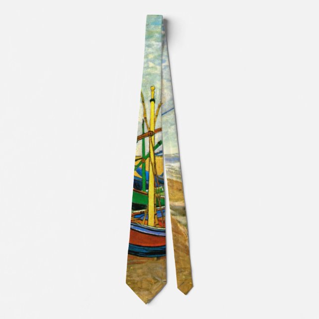 Van Gogh Fishing Boats on Beach at Saintes Maries Neck Tie (Front)