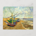 Van Gogh Fishing Boats on Beach at Saintes Maries Postcard<br><div class="desc">Fishing Boats on the Beach at Saintes Maries by Vincent van Gogh is a vintage fine art post impressionism maritime painting. A nautical seascape ocean scene with several fishing sailboats on a beach in France overlooking the sea with more boats sailing. About the artist: Vincent Willem van Gogh (1853 -1890)...</div>