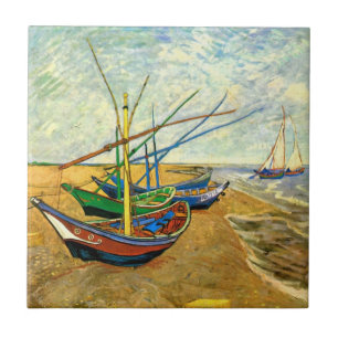 Van Gogh Fishing Boats on Beach at Saintes Maries Tile