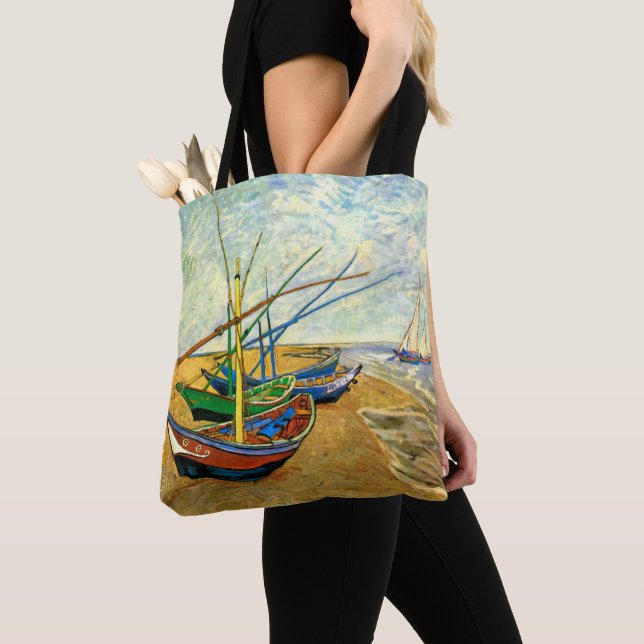 Van Gogh Fishing Boats on Beach at Saintes Maries Tote Bag (Close Up)