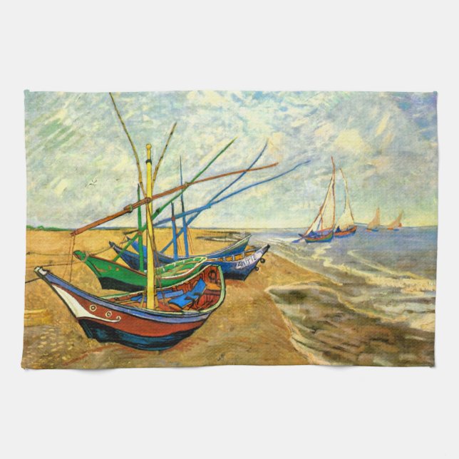 Van Gogh Fishing Boats on Beach at Saintes Maries Towel (Horizontal)