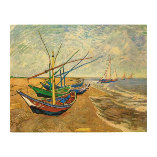 Van Gogh Fishing Boats on Beach at Saintes Maries Wood Wall Decor