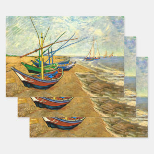 Van Gogh Fishing Boats on Beach at Saintes Maries Wrapping Paper Sheets