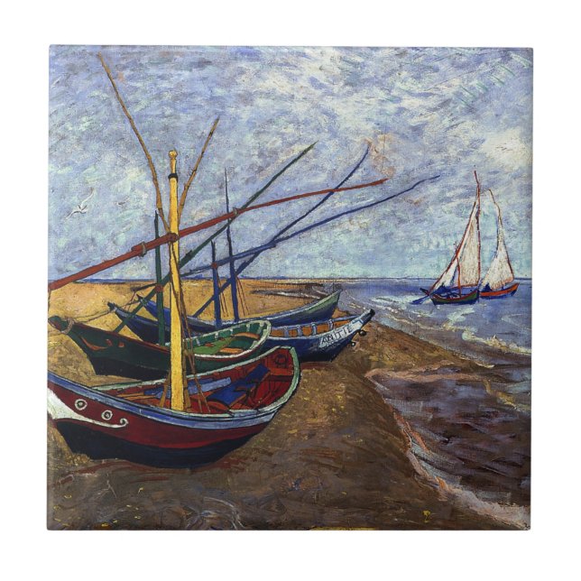 Van Gogh Fishing Boats on Beach Ceramic Tile (Front)