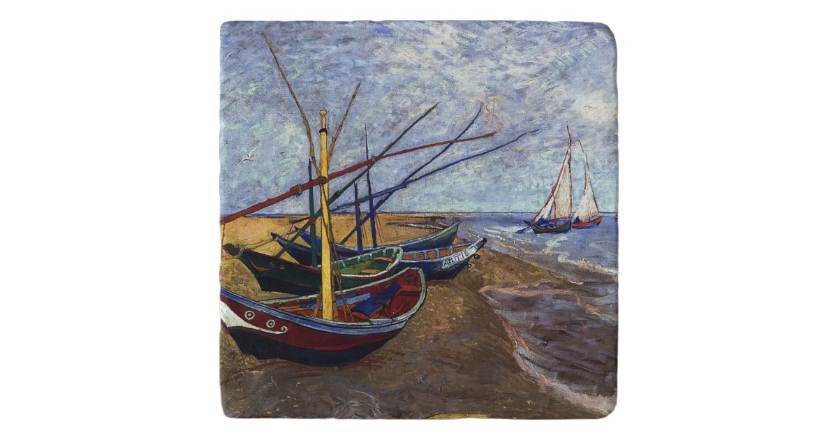 Van Gogh Fishing Boats On Beach Trivet Zazzle Com