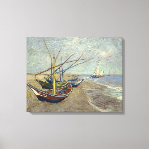 Van Gogh Fishing Boats on the Beach at Les Saint   Canvas Print