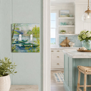 Van Gogh Fishing in Spring Soft Blue Green Water Light Switch Cover