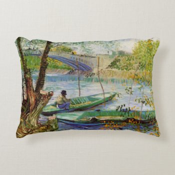 Van Gogh Fishing In The Spring  Pont De Clichy Accent Pillow by VanGogh_Gallery at Zazzle