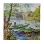 Van Gogh Fishing in the Spring, Pont de Clichy Ceramic Tile<br><div class="desc">Fishing in the Spring, the Pont de Clichy by Vincent van Gogh is a vintage fine art post impressionism maritime painting featuring a man in a boat fishing in the Seine river in springtime at the Pont de Clichy bridge. About the artist: Vincent Willem van Gogh was a Post Impressionist...</div>
