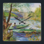 Van Gogh Fishing in the Spring, Pont de Clichy Square Wall Clock<br><div class="desc">Fishing in the Spring, the Pont de Clichy by Vincent van Gogh is a vintage fine art post impressionism maritime painting featuring a man in a boat fishing in the Seine river in springtime at the Pont de Clichy bridge. About the artist: Vincent Willem van Gogh was a Post Impressionist...</div>