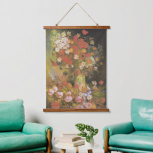 Van Gogh Floral Still Life Red Poppies & Roses Hanging Tapestry