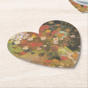 Van Gogh Floral Still Life Red Poppies & Roses Paper Coaster
