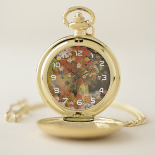 Van Gogh Floral Still Life Red Poppies & Roses Pocket Watch