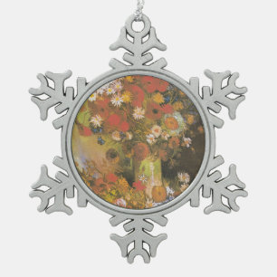 Van Gogh Floral Still Life Red Poppies & Roses Snowflake Pewter Christmas Ornament
