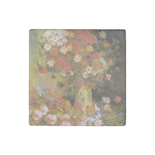 Van Gogh Floral Still Life Red Poppies & Roses Stone Magnet