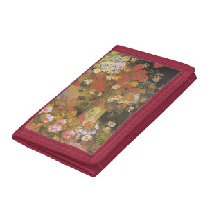 Van Gogh Floral Still Life Red Poppies & Roses Tri-fold Wallet