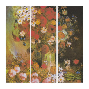 Van Gogh Floral Still Life Red Poppies & Roses Triptych