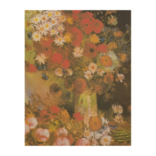 Van Gogh Floral Still Life Red Poppies & Roses Wood Wall Art