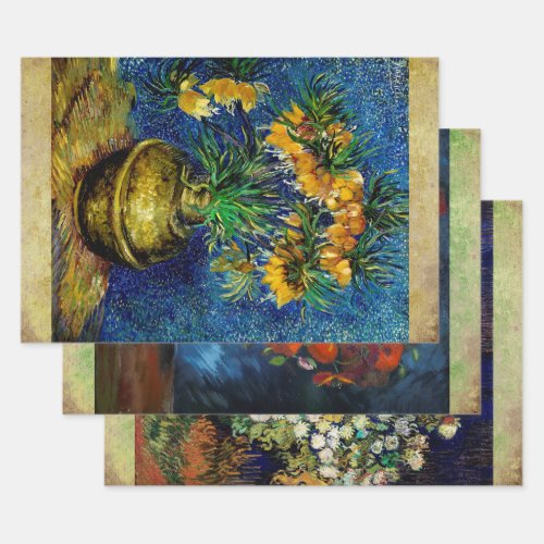 VAN GOGH FLORALS IN VASES IMPRESSIONIST DECOUPAGE WRAPPING PAPER SHEETS