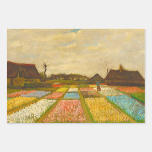 Van Gogh Flower Beds, Farmhouse, and Roses Wrapping Paper Sheets