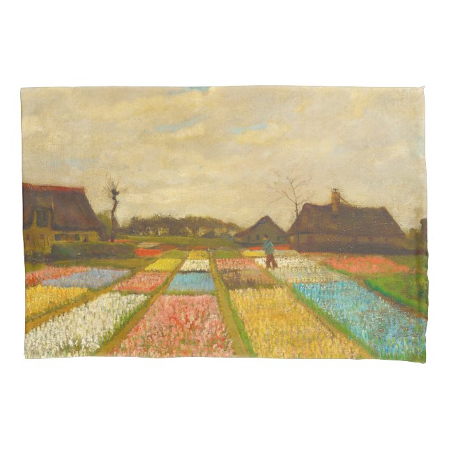 Van Gogh Flower Beds & Farmhouse in Provence Pillow Case (Front)
