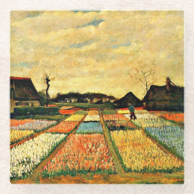 Van Gogh - Flower Beds in Holland Glass Coaster (Front)