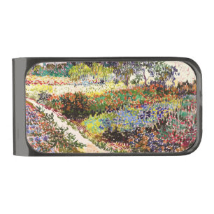 Van Gogh Flowering Garden At Arles Floral Fine Art Gunmetal Finish Money Clip