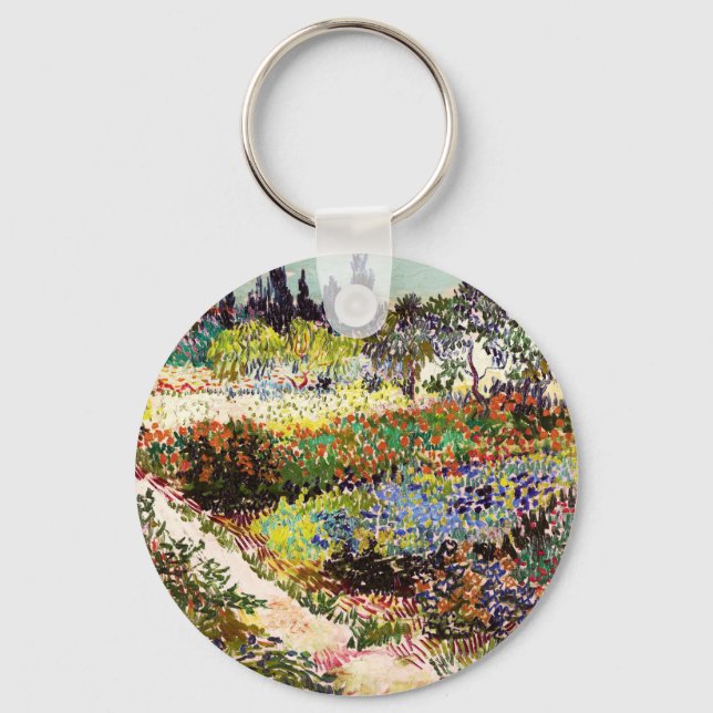 Van Gogh Flowering Garden At Arles Floral Fine Art Keychain (Front)