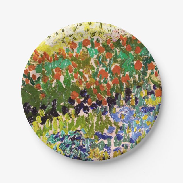 Van Gogh Flowering Garden At Arles Floral Fine Art Paper Plates (Front)