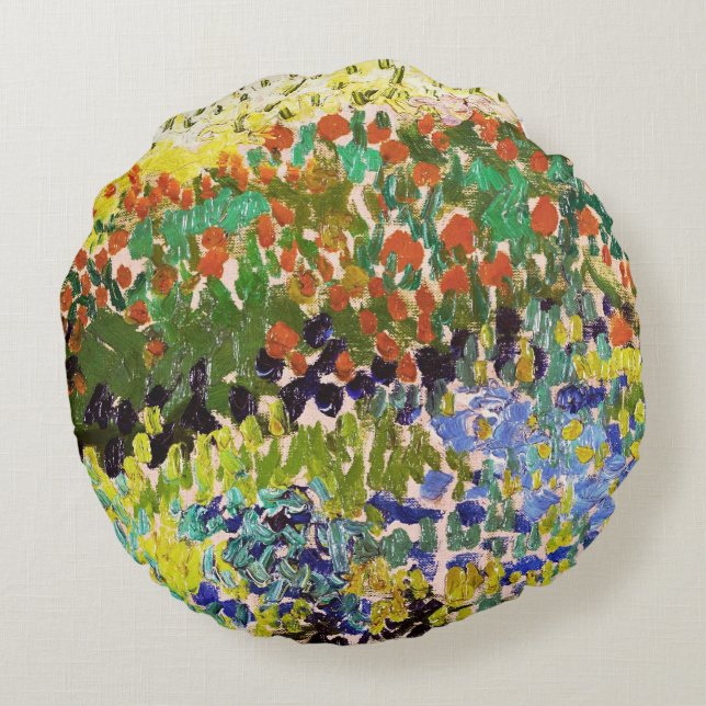Van Gogh Flowering Garden At Arles Floral Fine Art Round Pillow (Back)
