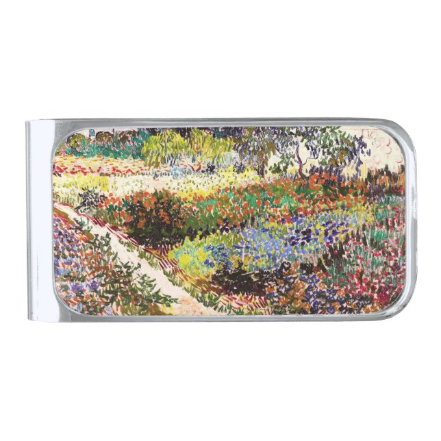 Van Gogh Flowering Garden At Arles Floral Fine Art Silver Finish Money Clip (Front)