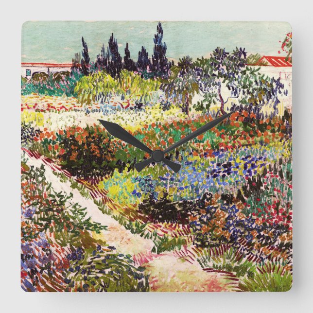 Van Gogh Flowering Garden At Arles Floral Fine Art Square Wall Clock (Front)