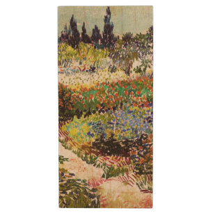Van Gogh Flowering Garden At Arles Floral Fine Art Wood USB Flash Drive