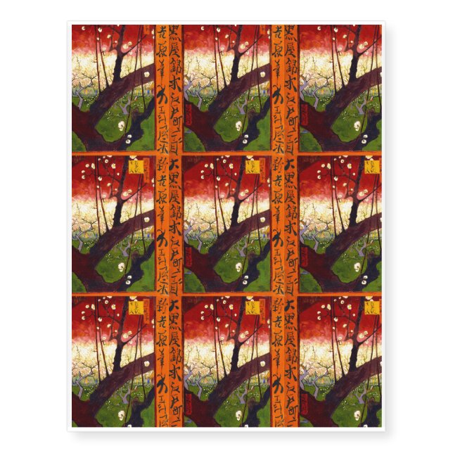 Van Gogh Flowering Plum Tree After Hiroshige Temporary Tattoos (Front)