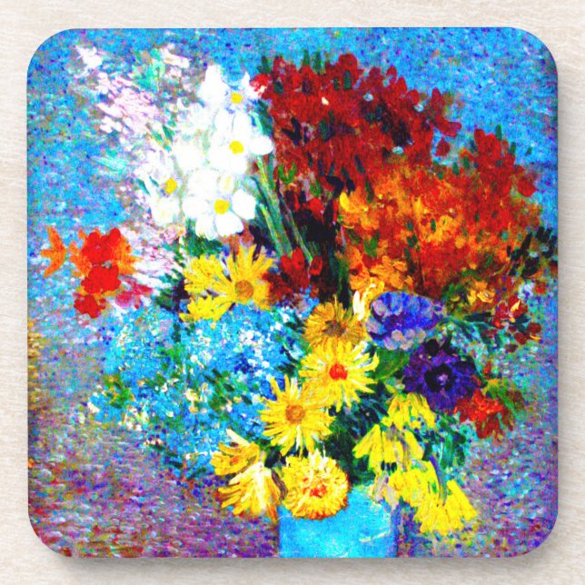 Van Gogh Flowers in a Blue Vase Beverage Coaster (Front)