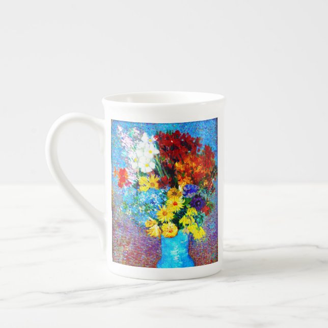 Van Gogh Flowers in a Blue Vase Bone China Mug (Left)