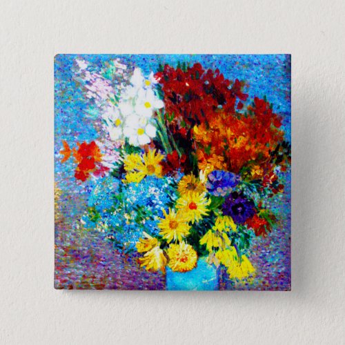 Van Gogh Flowers in a Blue Vase Button