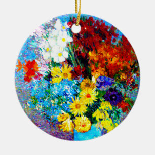 Van Gogh Flowers in a Blue Vase Ceramic Ornament