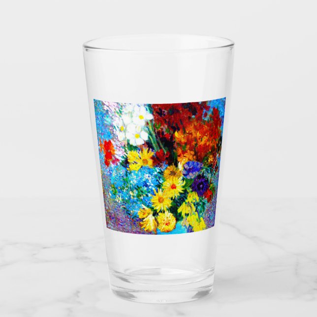 Van Gogh Flowers in a Blue Vase Glass (Front)
