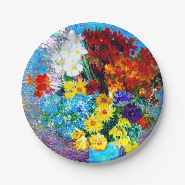 Van Gogh Flowers in a Blue Vase Paper Plates (Front)